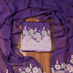 Organza Purple Unstitched Suit