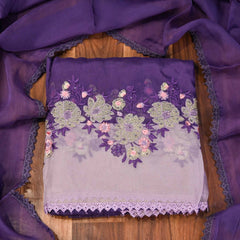Organza Purple Unstitched Suit