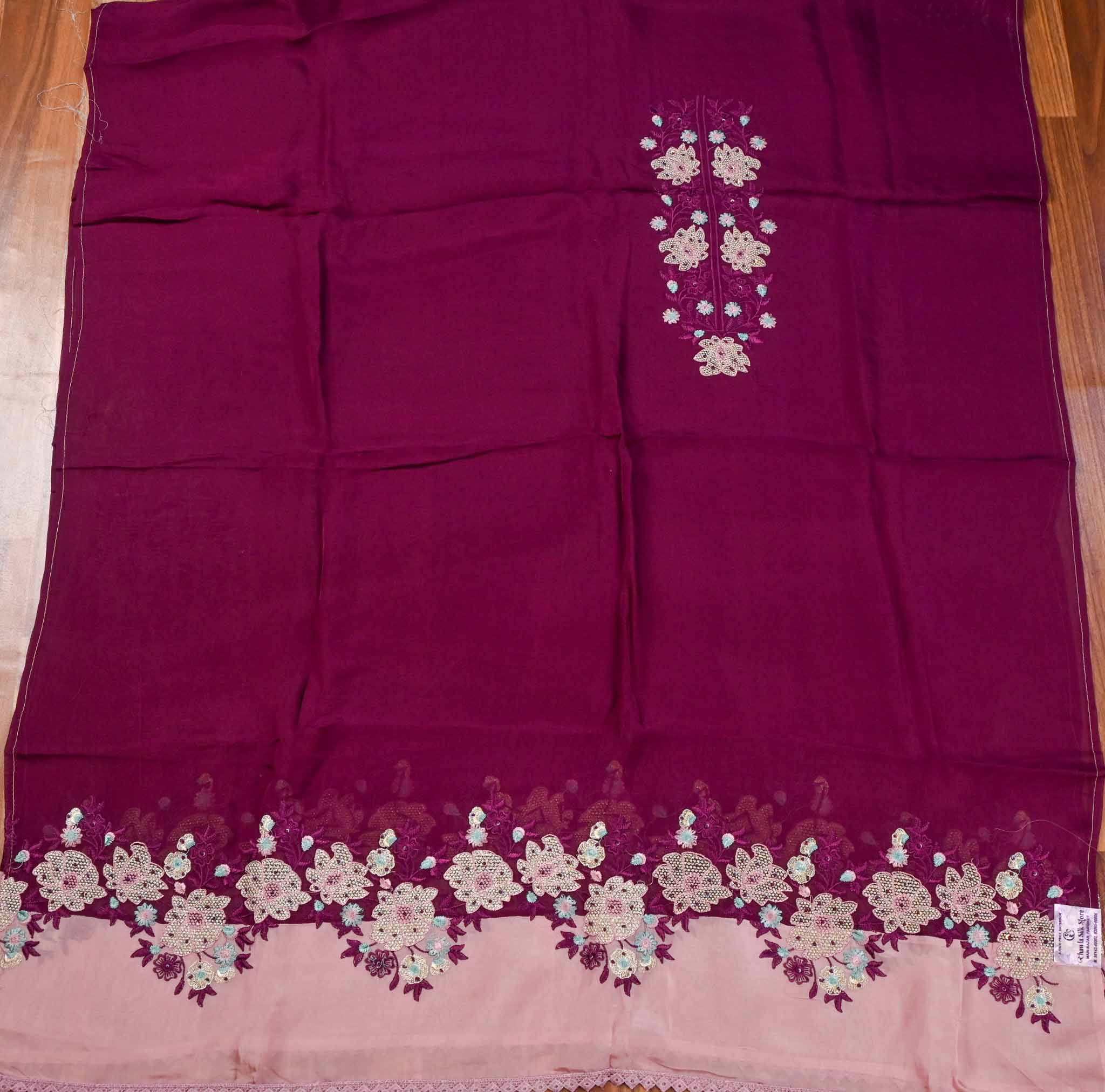 Organza Wine Unstitched Suit