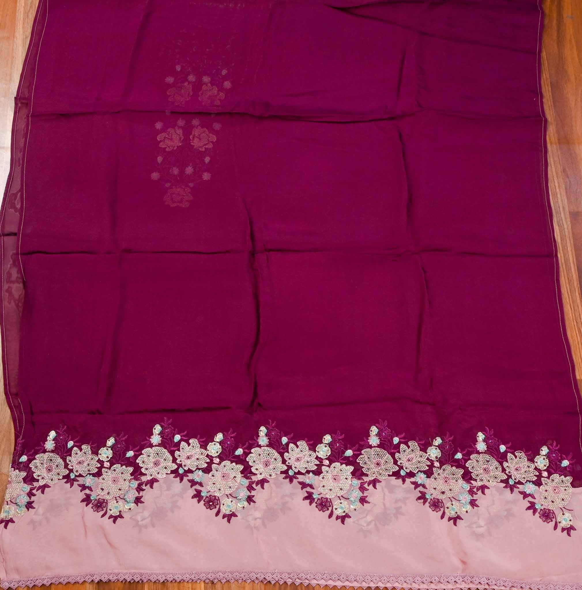 Organza Wine Unstitched Suit
