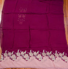 Organza Wine Unstitched Suit