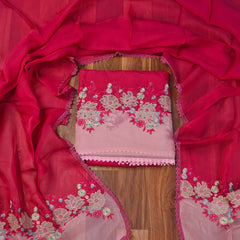 Organza Magenta Unstitched Suit