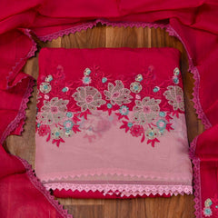 Organza Magenta Unstitched Suit