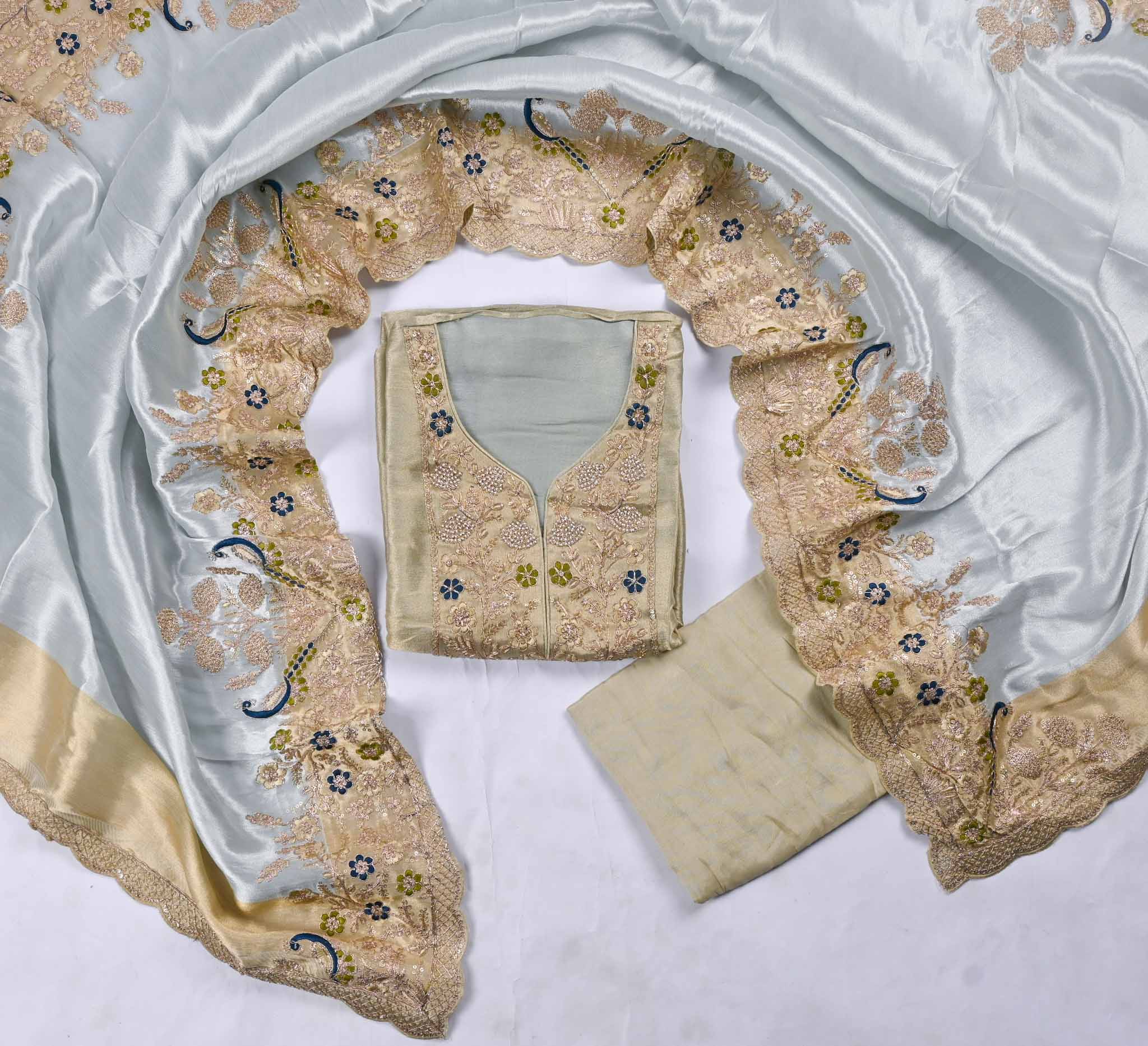 Giraffe Shimmer Beige Unstitched Suit