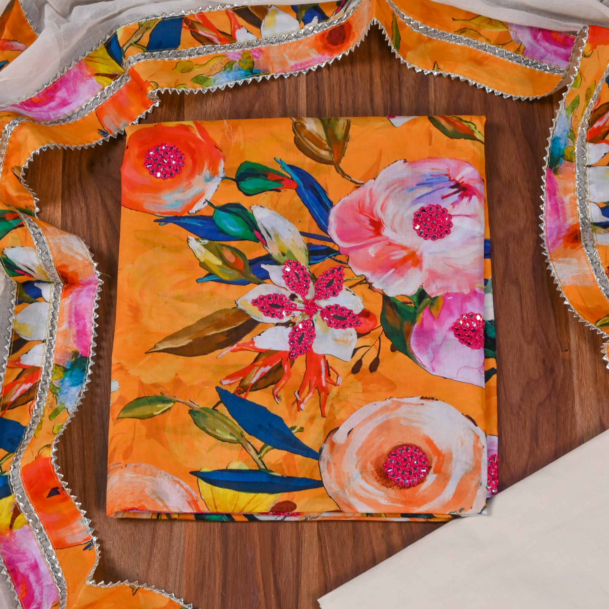 Pure Cotton Orange Unstitched Suit
