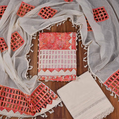 Pure Cotton Orange Unstitched Suit