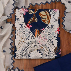 Cotton Navy Blue Unstitched Suit