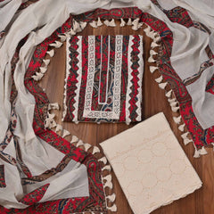 Pure Cotton Red Unstitched Suit
