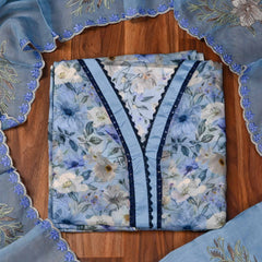 Organza Sky Blue Unstitched Suit