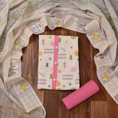 Cotton Pink & White Unstitched Suit