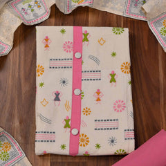 Cotton Pink & White Unstitched Suit