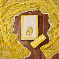 Cotton Yellow Unstitched Suit