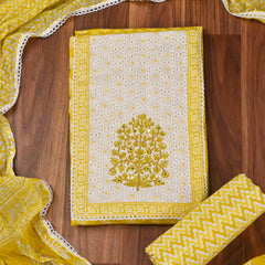Cotton Yellow Unstitched Suit