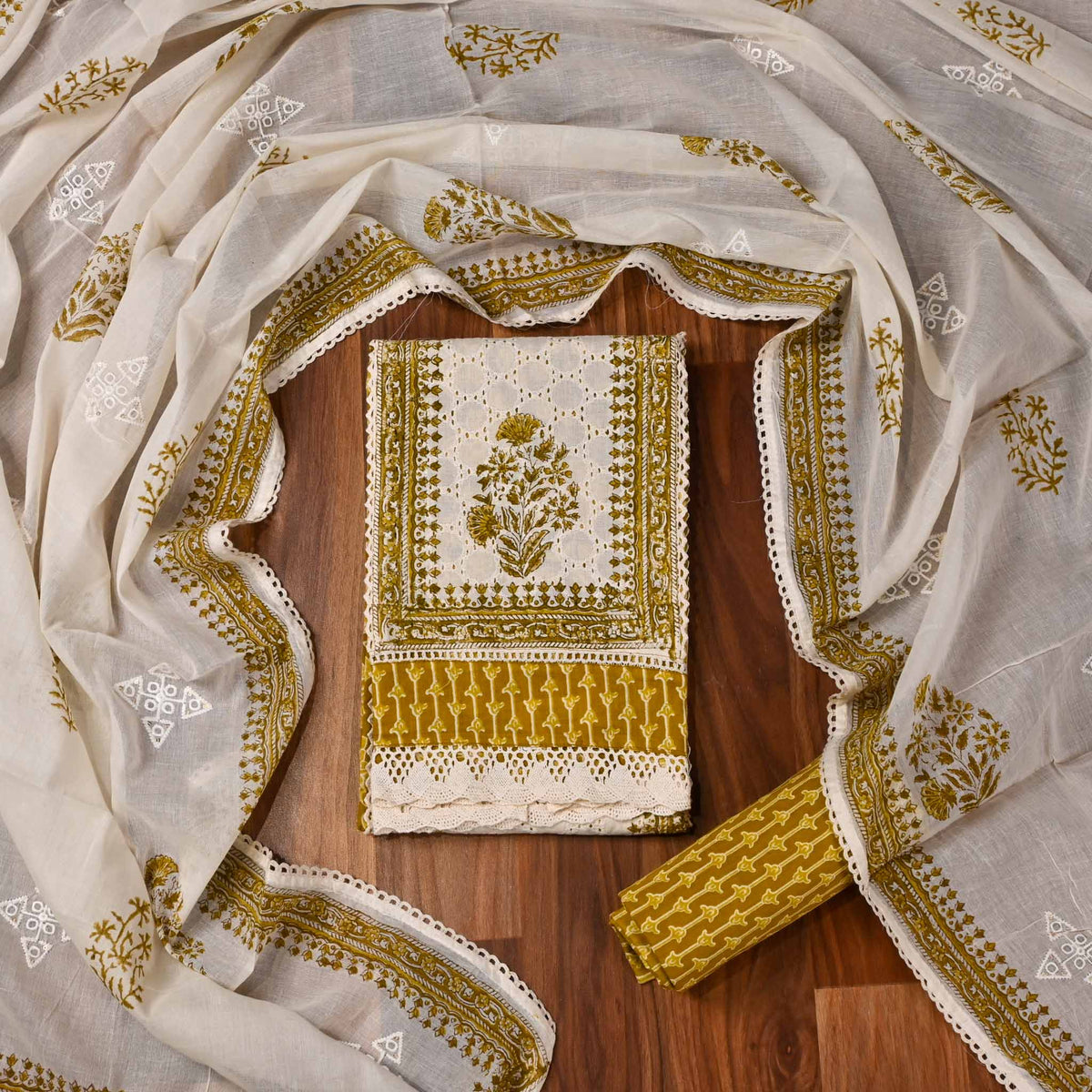 Cotton Yellow Unstitched Suit