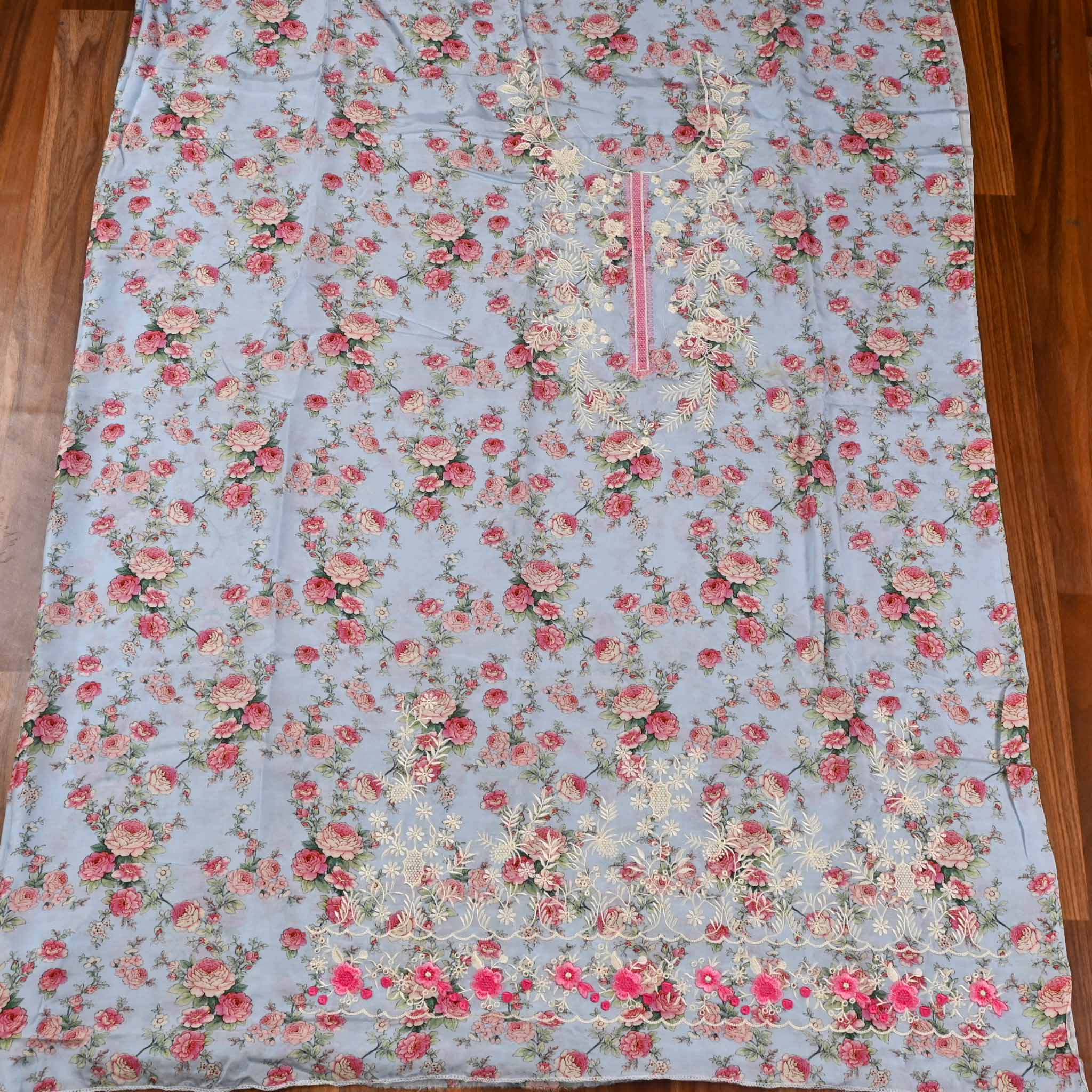 Muslin Sky Blue Unstitched Suit