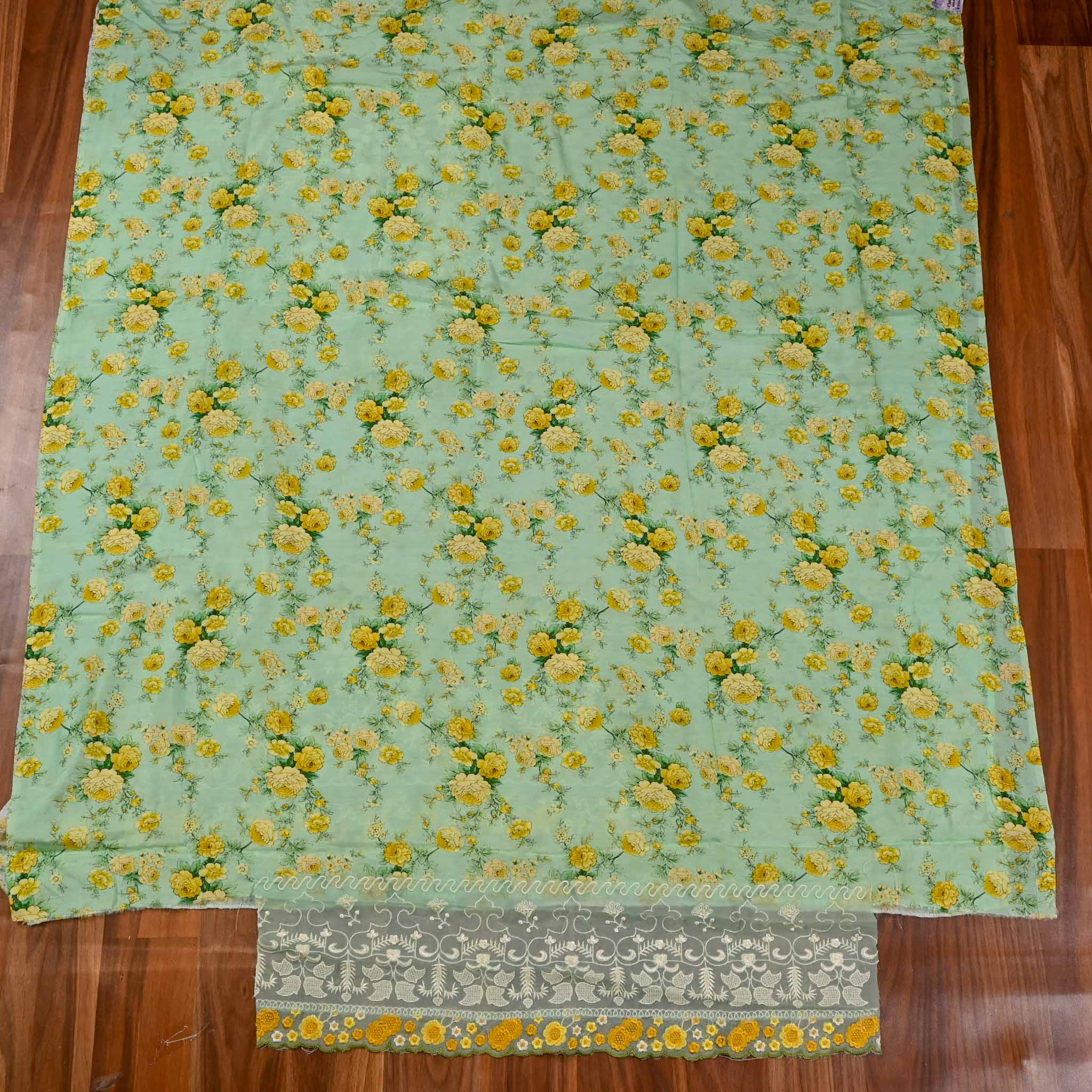 Muslin Green Unstitched Suit