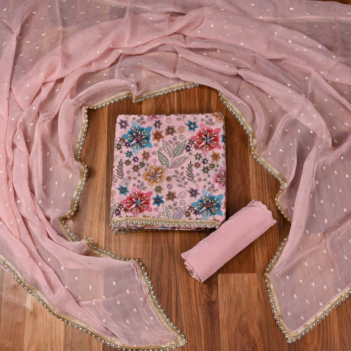 Crepe Pink Unstitched Suit