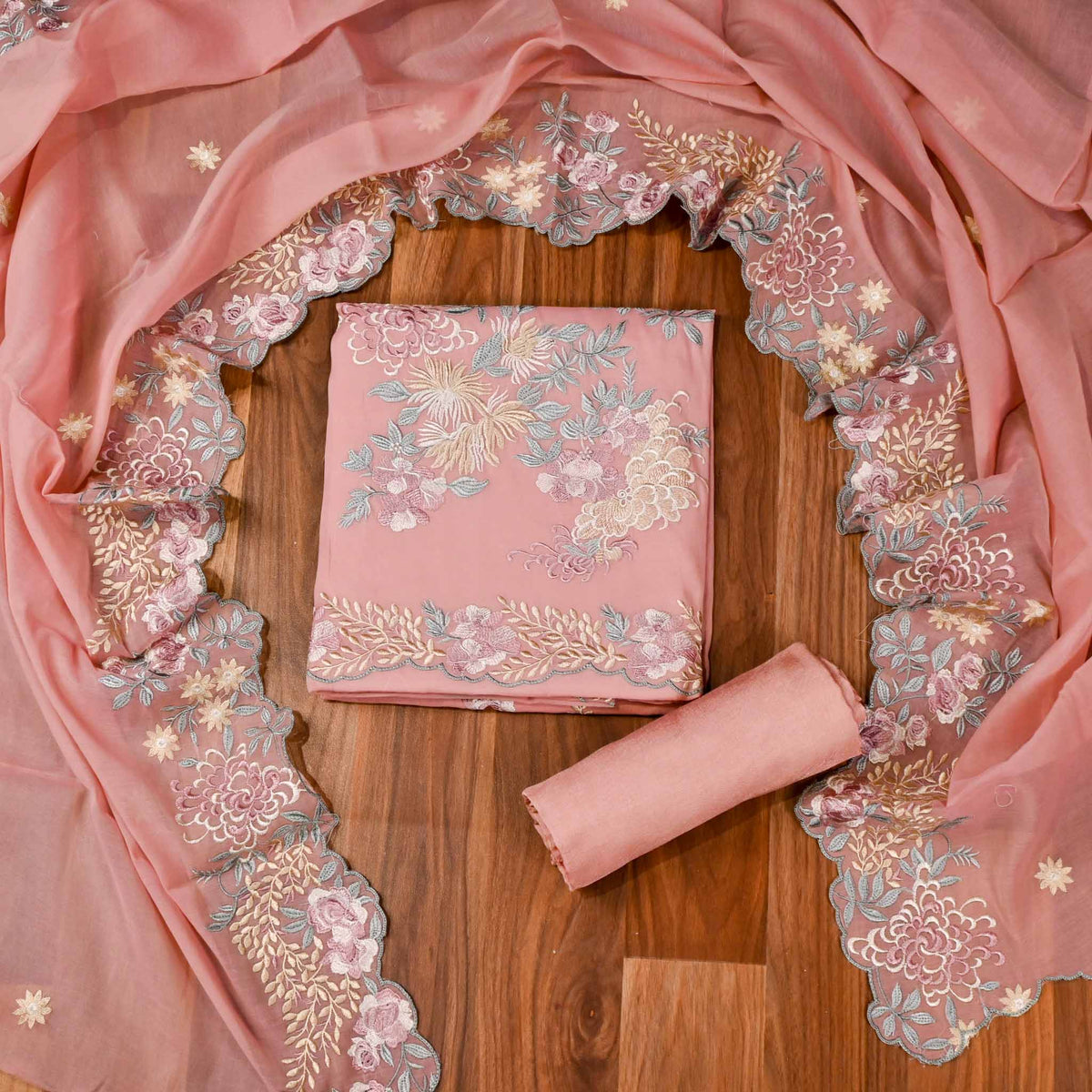 Mul Cotton Pink Unstitched Suit