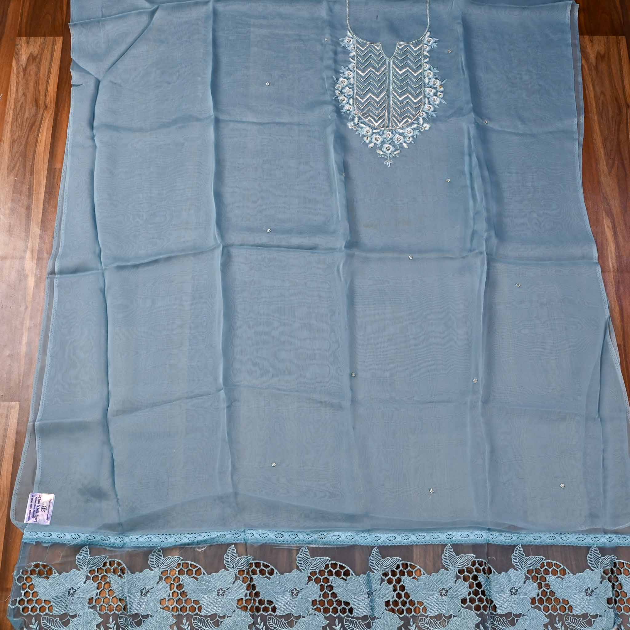 Organza Sky blue Unstitched Suit