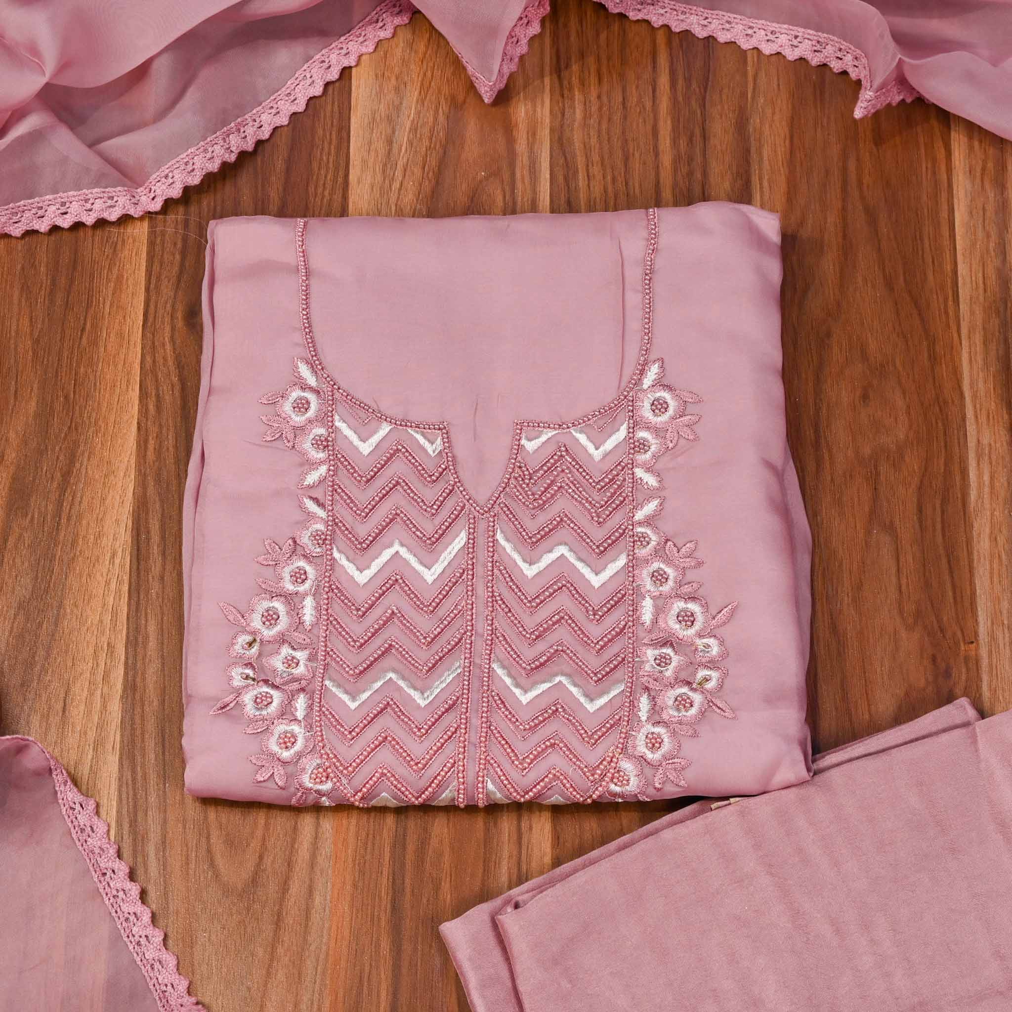 Organza Light Pink Unstitched Suit