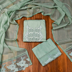 Organza Sea Green Unstitched Suit