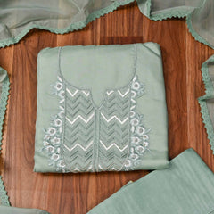 Organza Sea Green Unstitched Suit