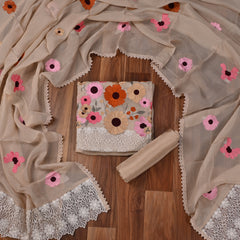 Organza Beige Unstitched Suit