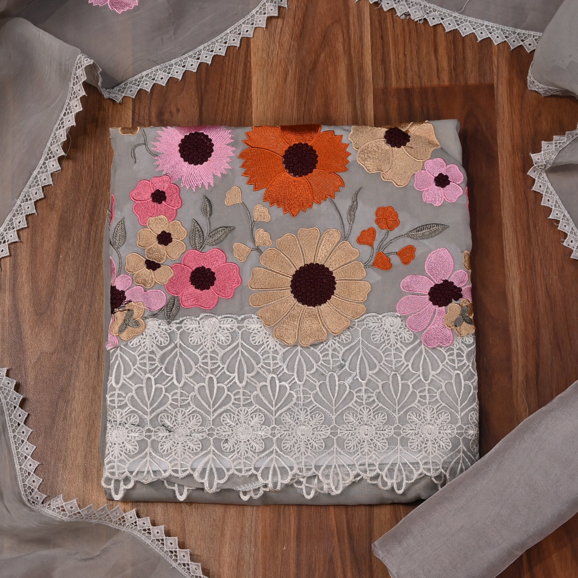 Organza Grey Unstitched Suit