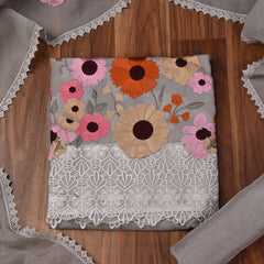 Organza Grey Unstitched Suit