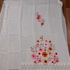 Organza White Unstitched Suit