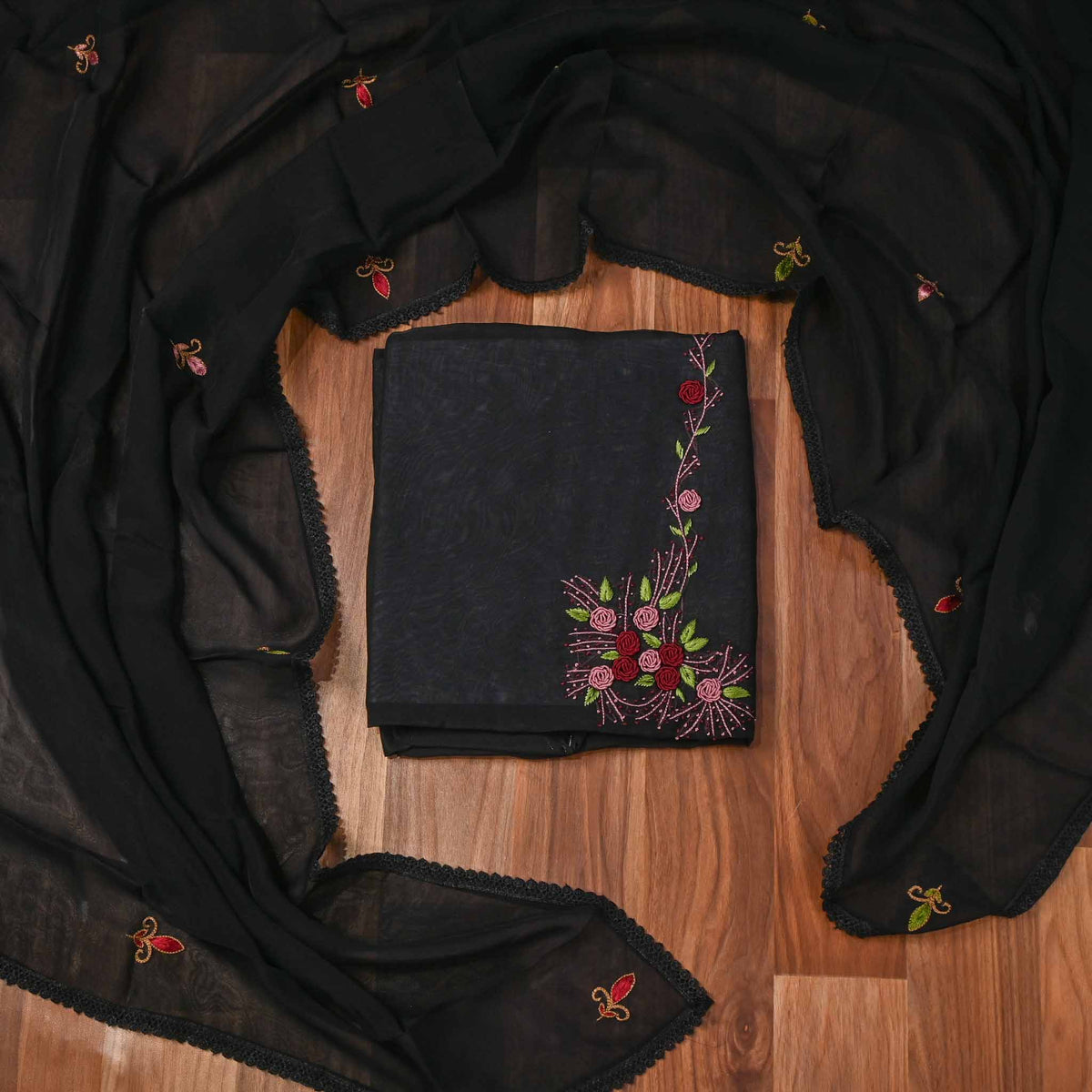Organza Black Unstitched Suit