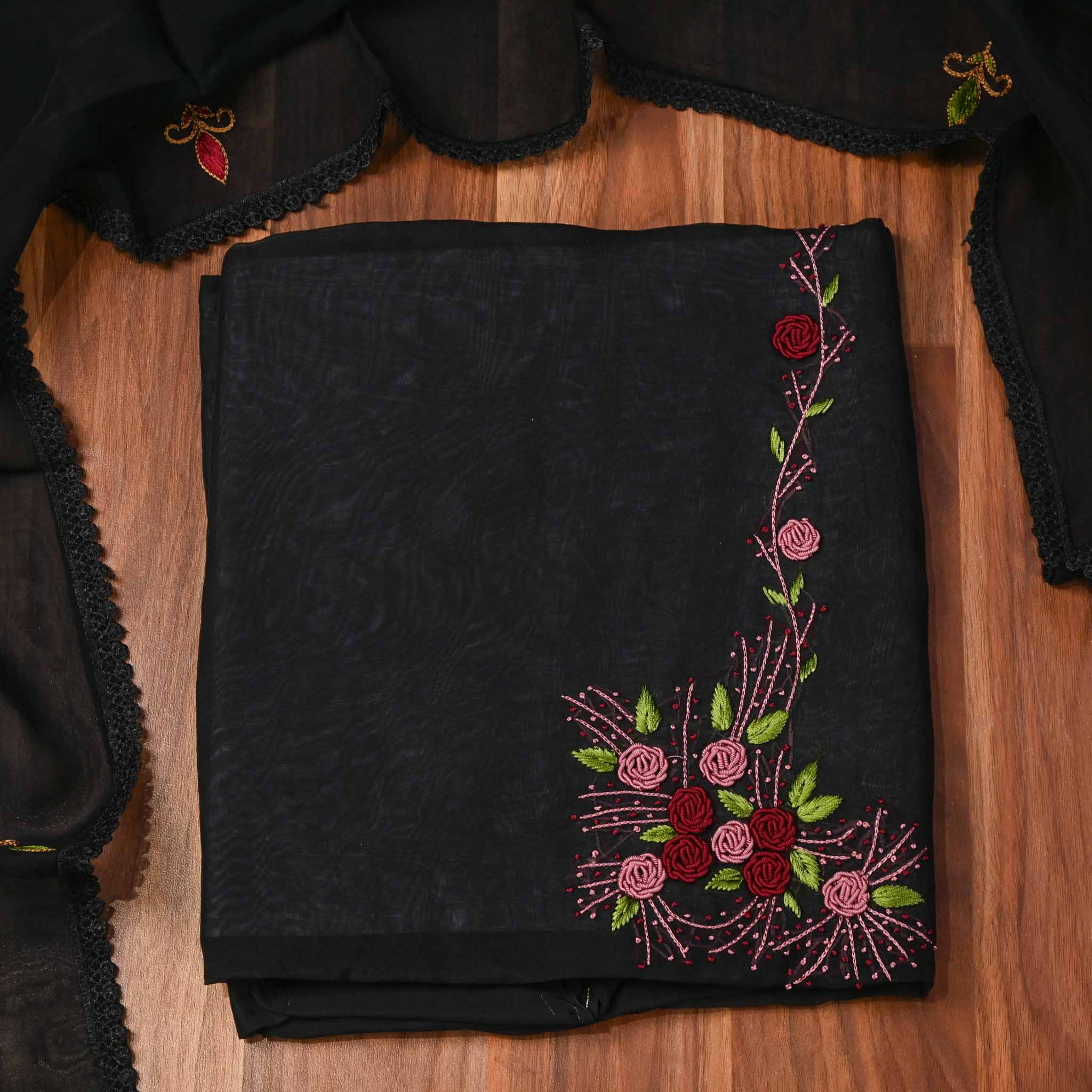 Organza Black Unstitched Suit