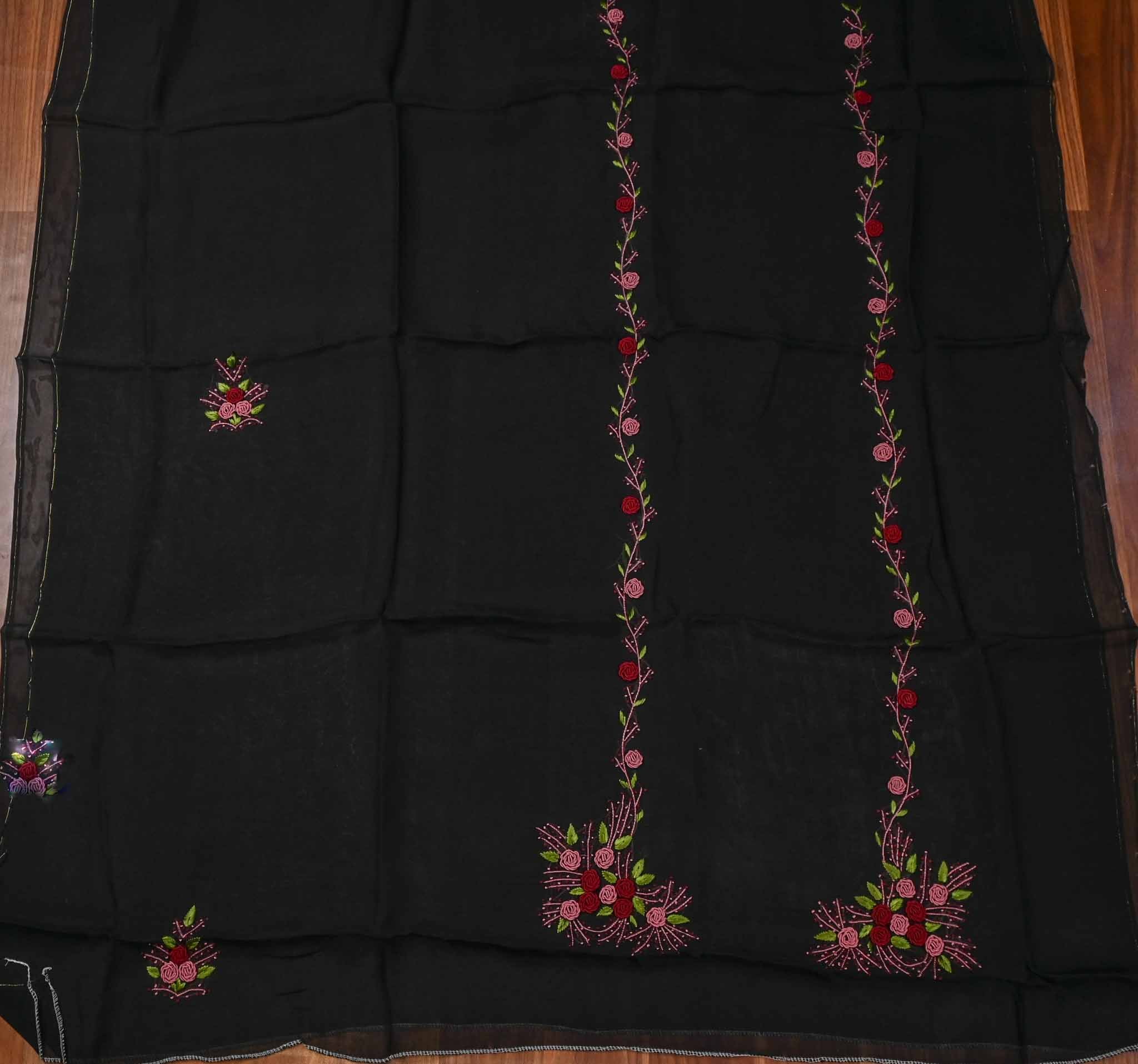 Organza Black Unstitched Suit