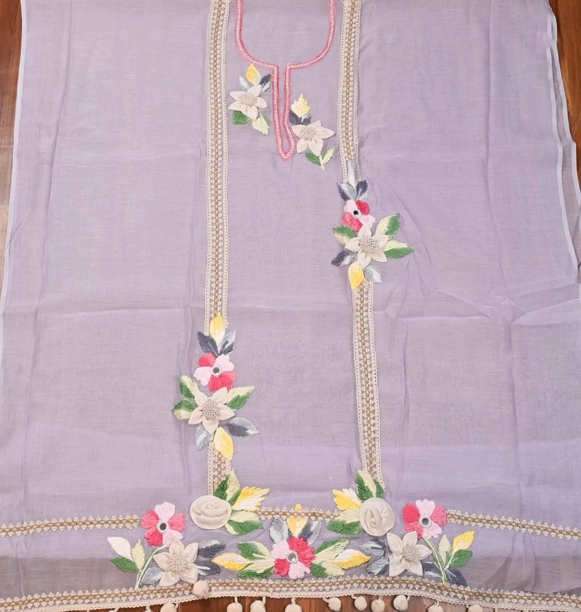 Mul Cotton Lavender Unstitched Suit