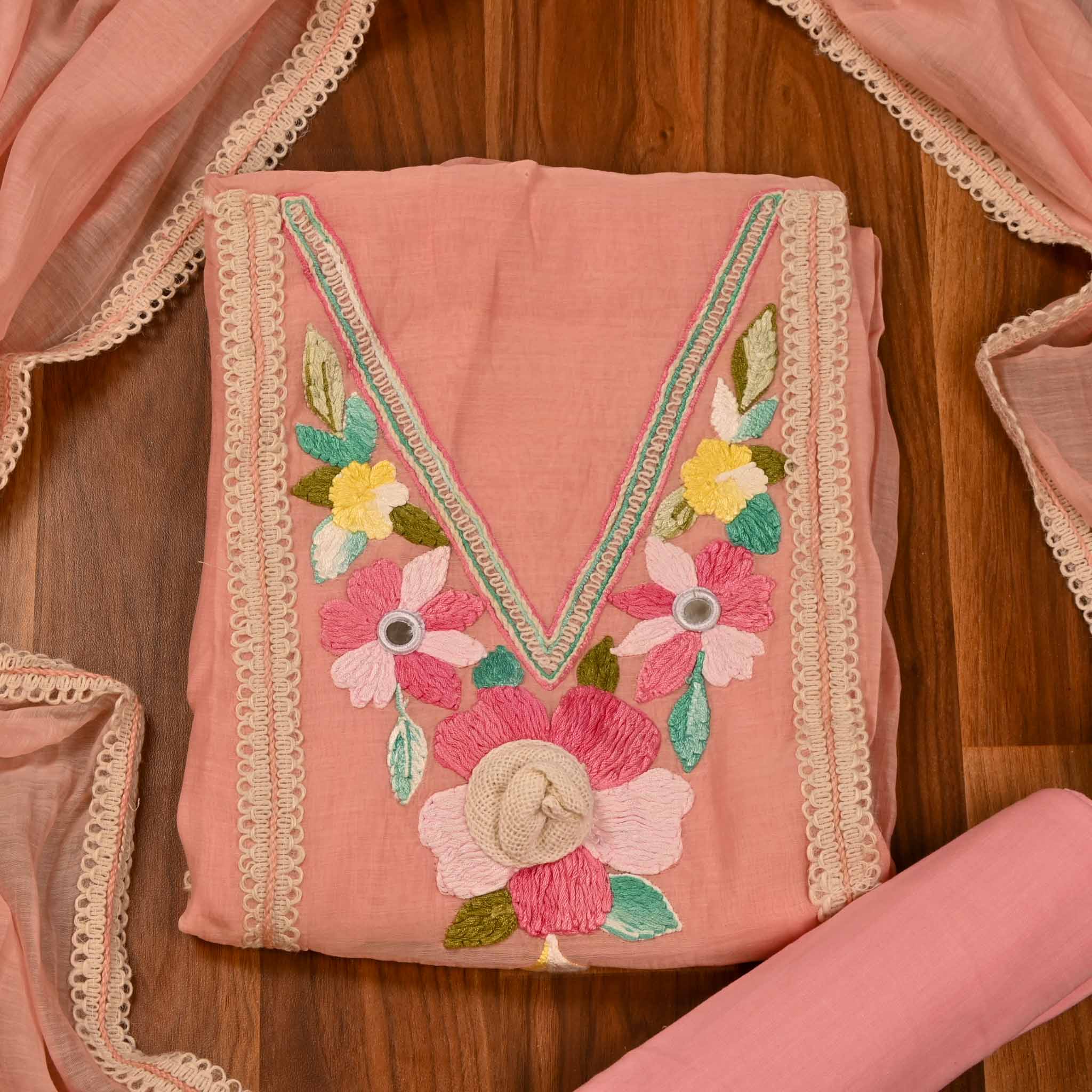Mul Cotton Pink Unstitched Suit