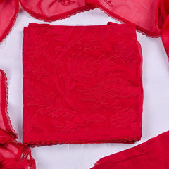Organza Red Unstitched Suit