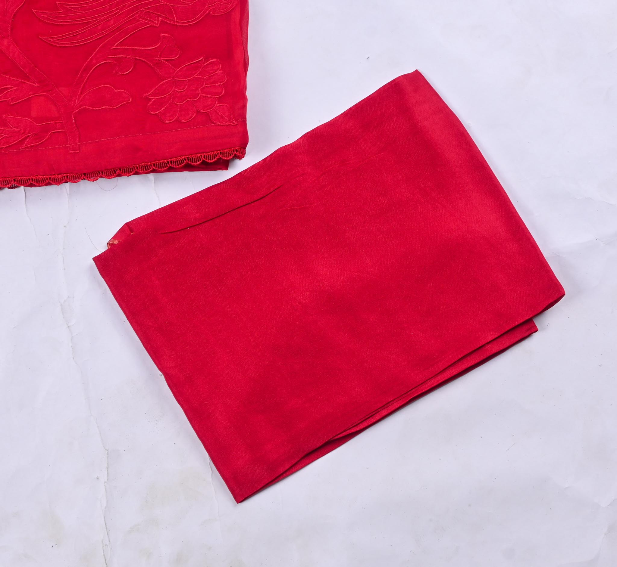 Organza Red Unstitched Suit