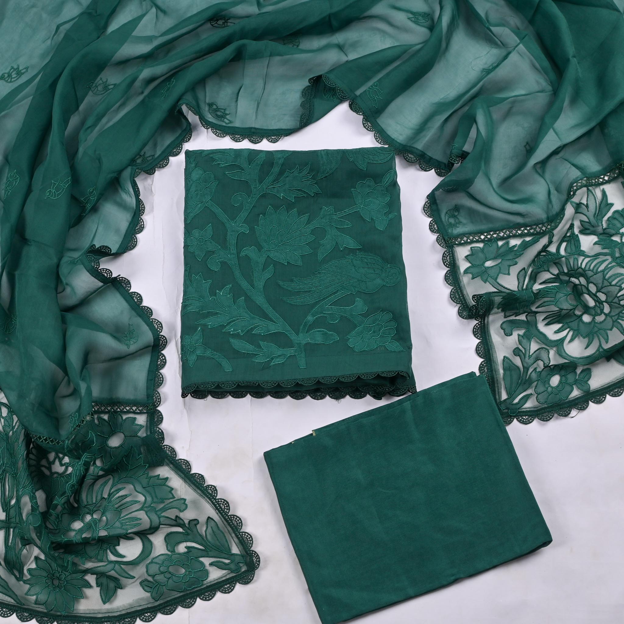 Organza Green Unstitched Suit