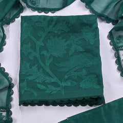 Organza Green Unstitched Suit