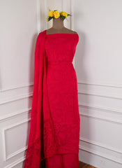 Organza Red Unstitched Suit