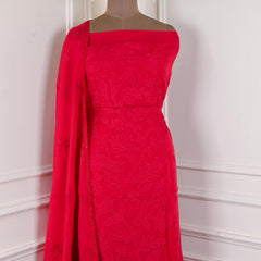 Organza Red Unstitched Suit
