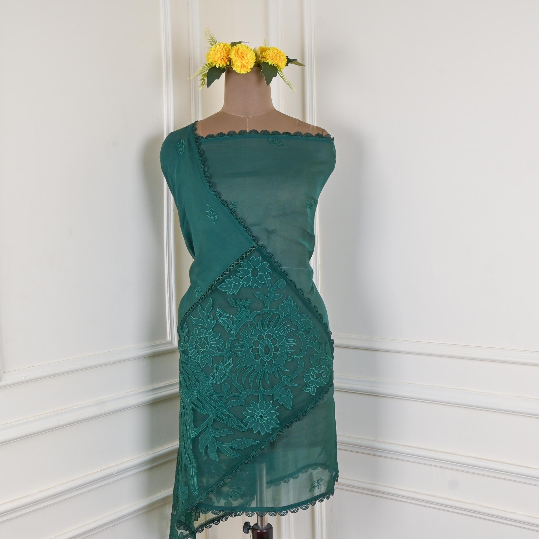 Organza Green Unstitched Suit