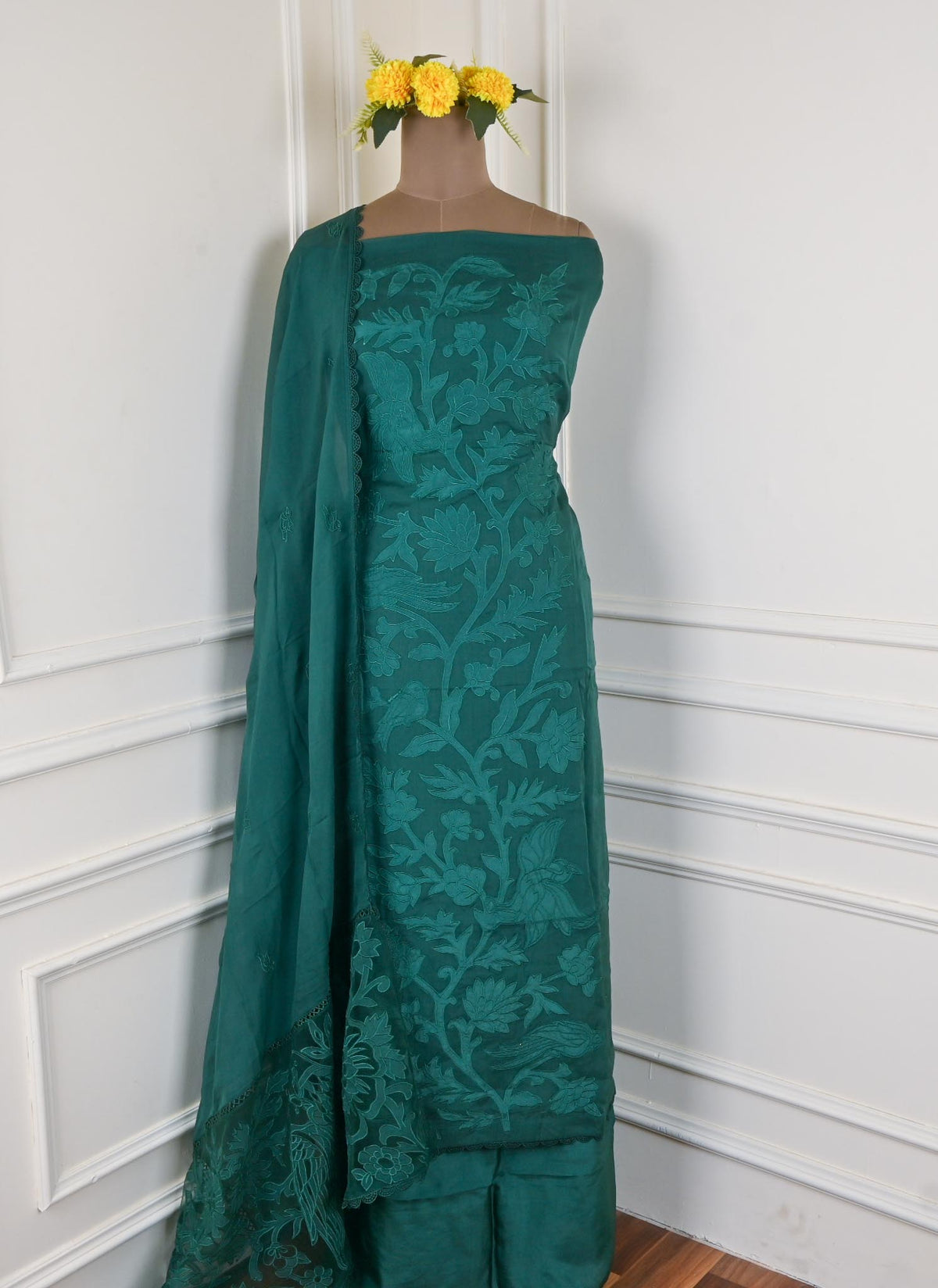 Organza Green Unstitched Suit