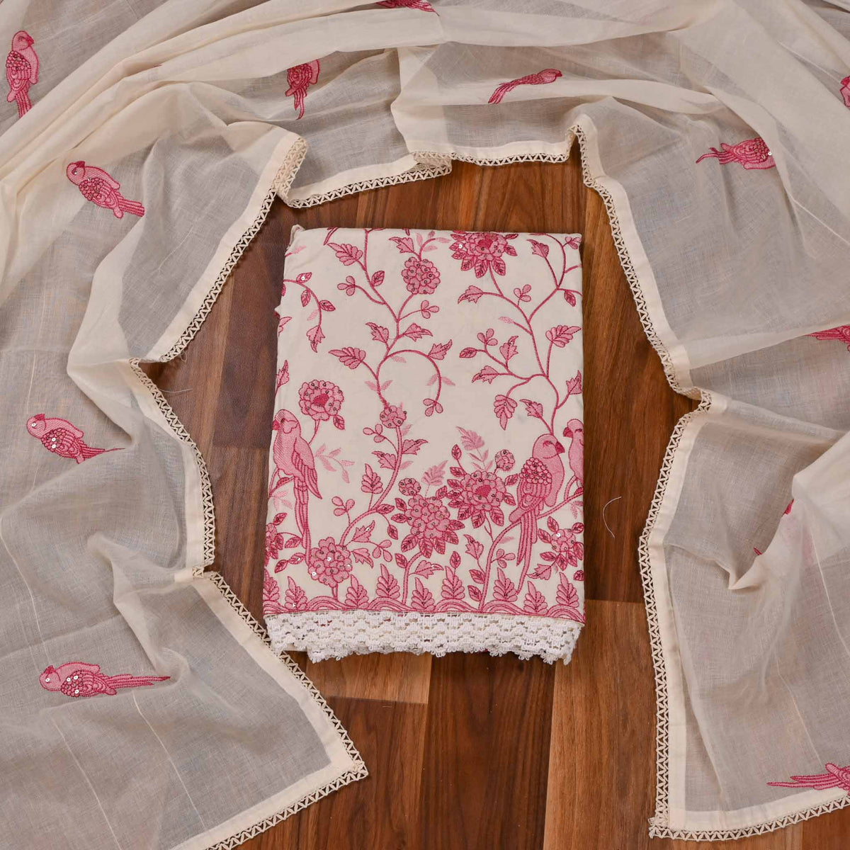 Cotton Pink Unstitched Suit