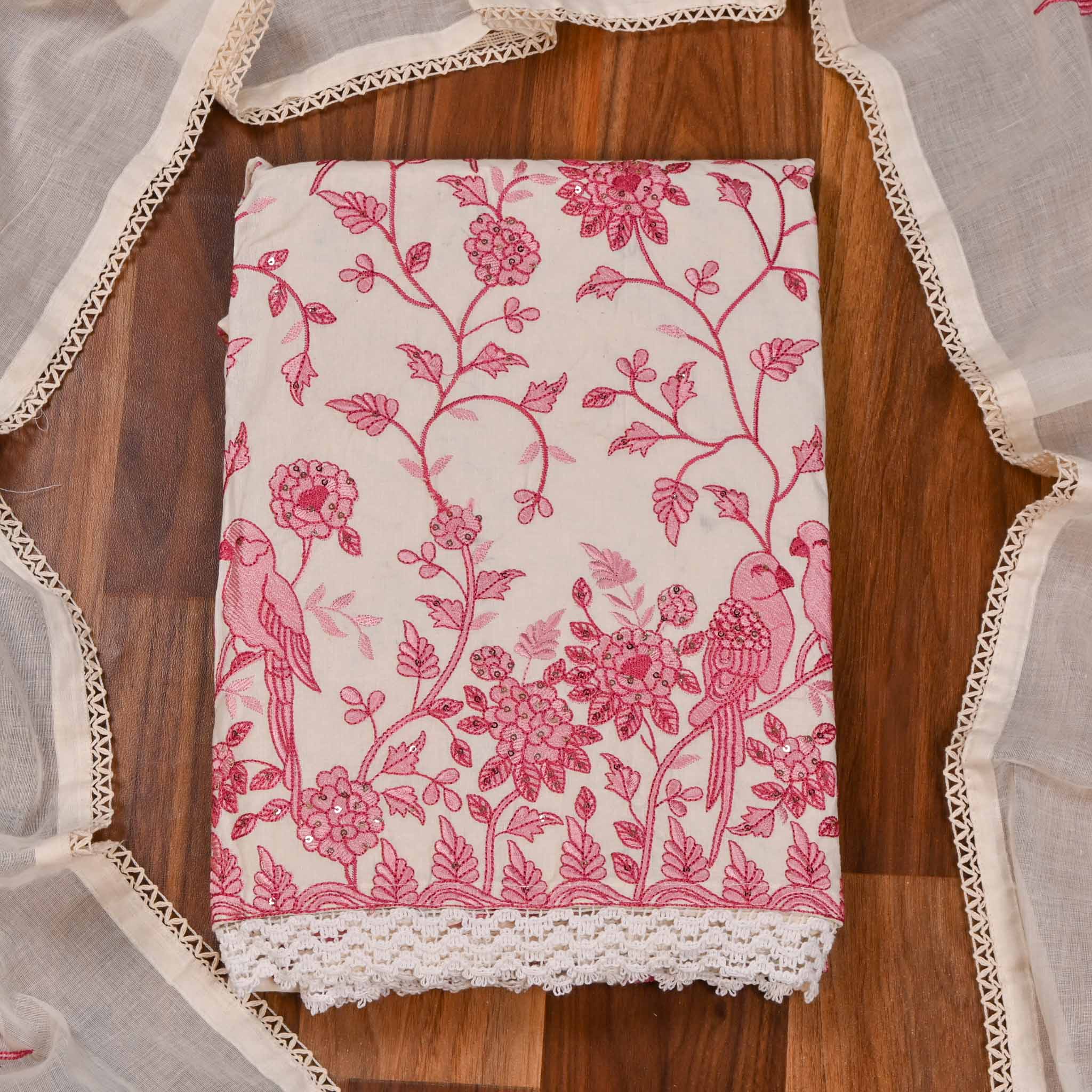 Cotton Pink Unstitched Suit