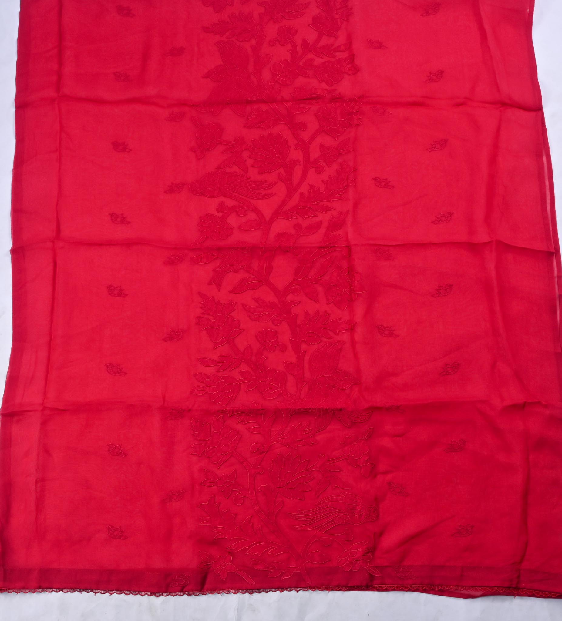 Organza Red Unstitched Suit