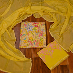 Cotton Yellow Unstitched Suit
