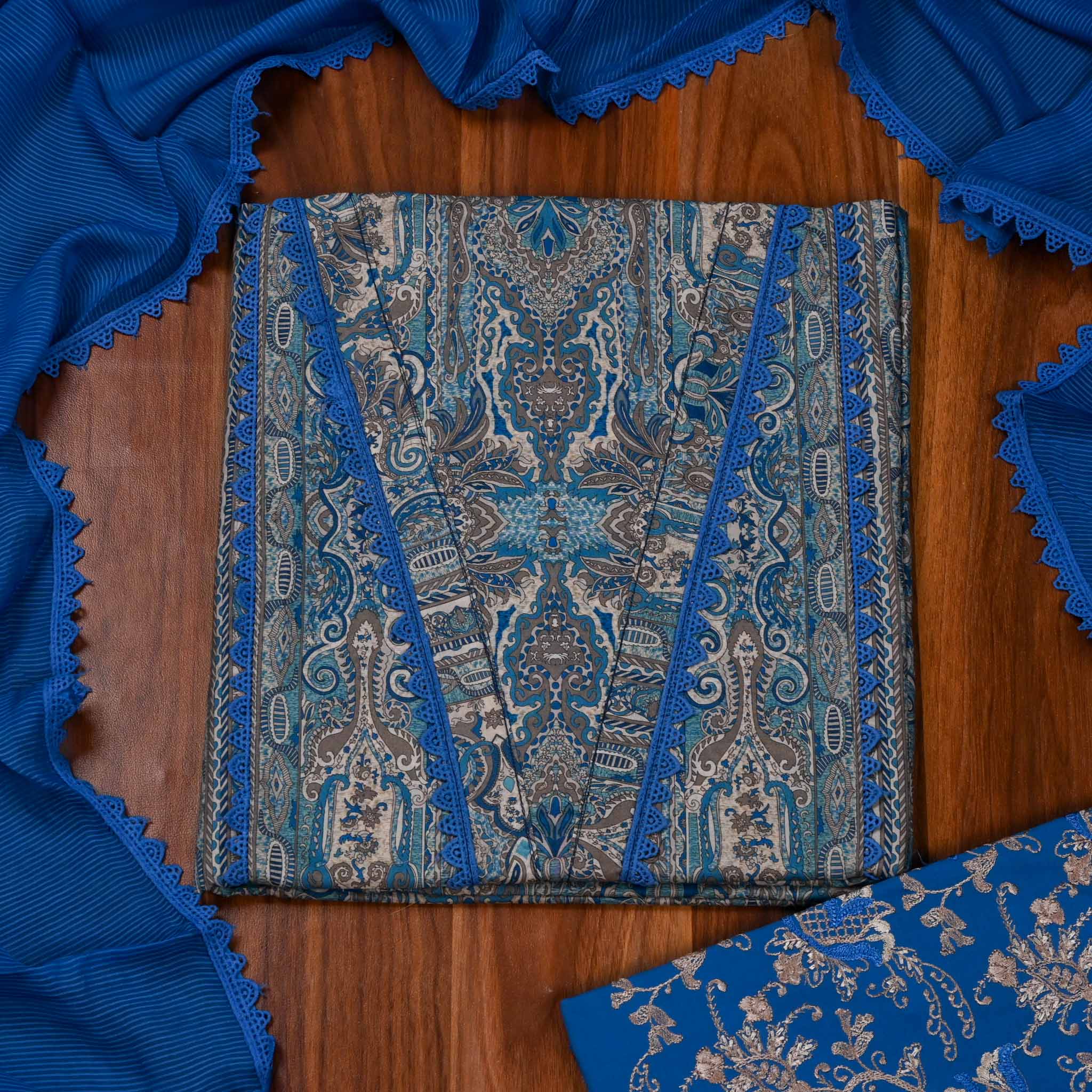 Cotton Blue Unstitched Suit