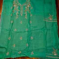 Organza Sea Green Unstitched Suit