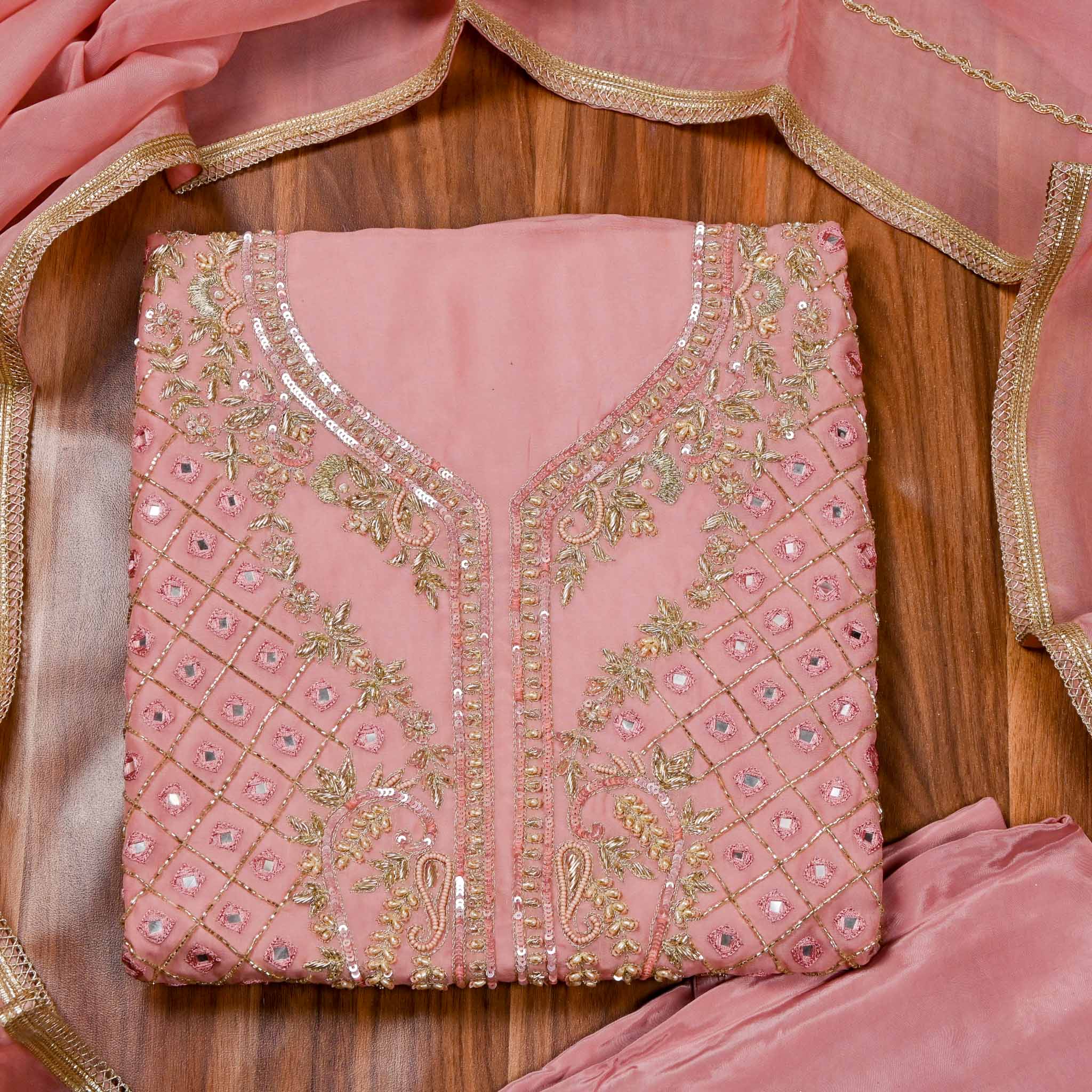 Organza Pink Unstitched Suit